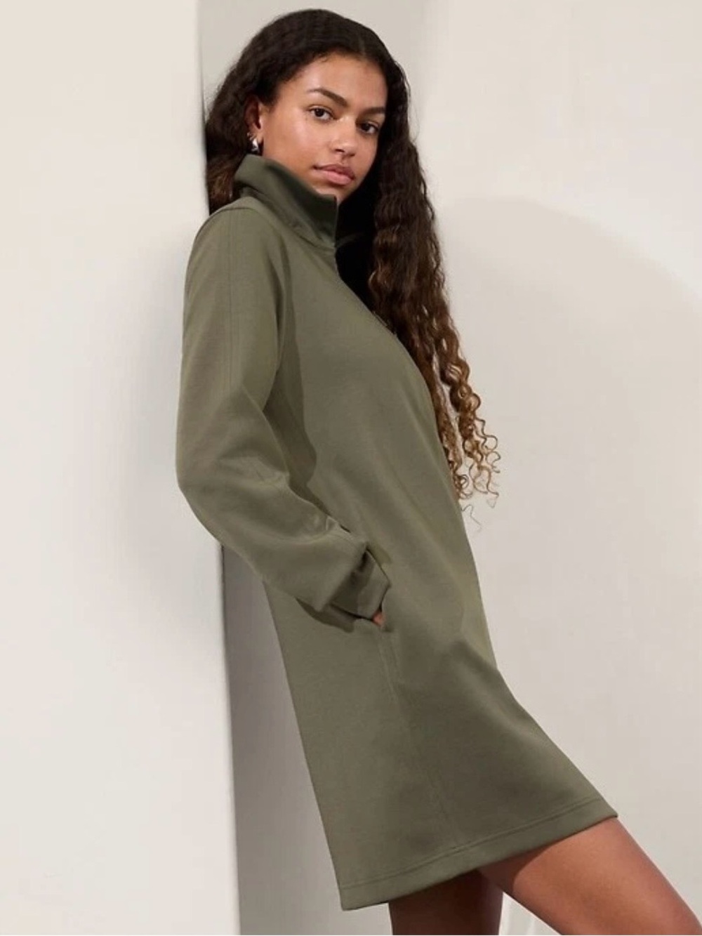Athleta Allure Moss Green Long Sleeve Dress Size Large